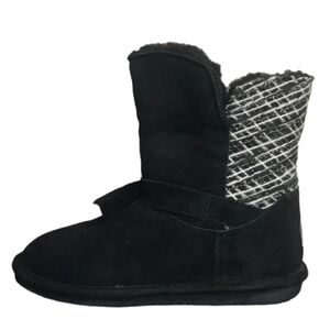BEARPAW® Womens Size 8 Geneva Black Suede Sheepskin Winter Boot Wool Fur Lined